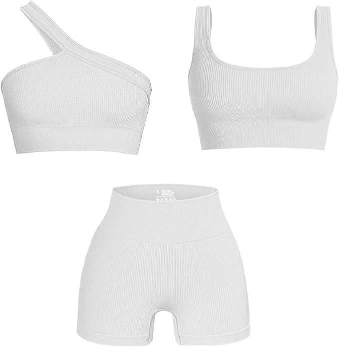 Workout Sets for Women 2 Piece Seamless Sexy One Shoulder Sport Bra High Waist Shorts GMY Yoga Tw... | Amazon (US)