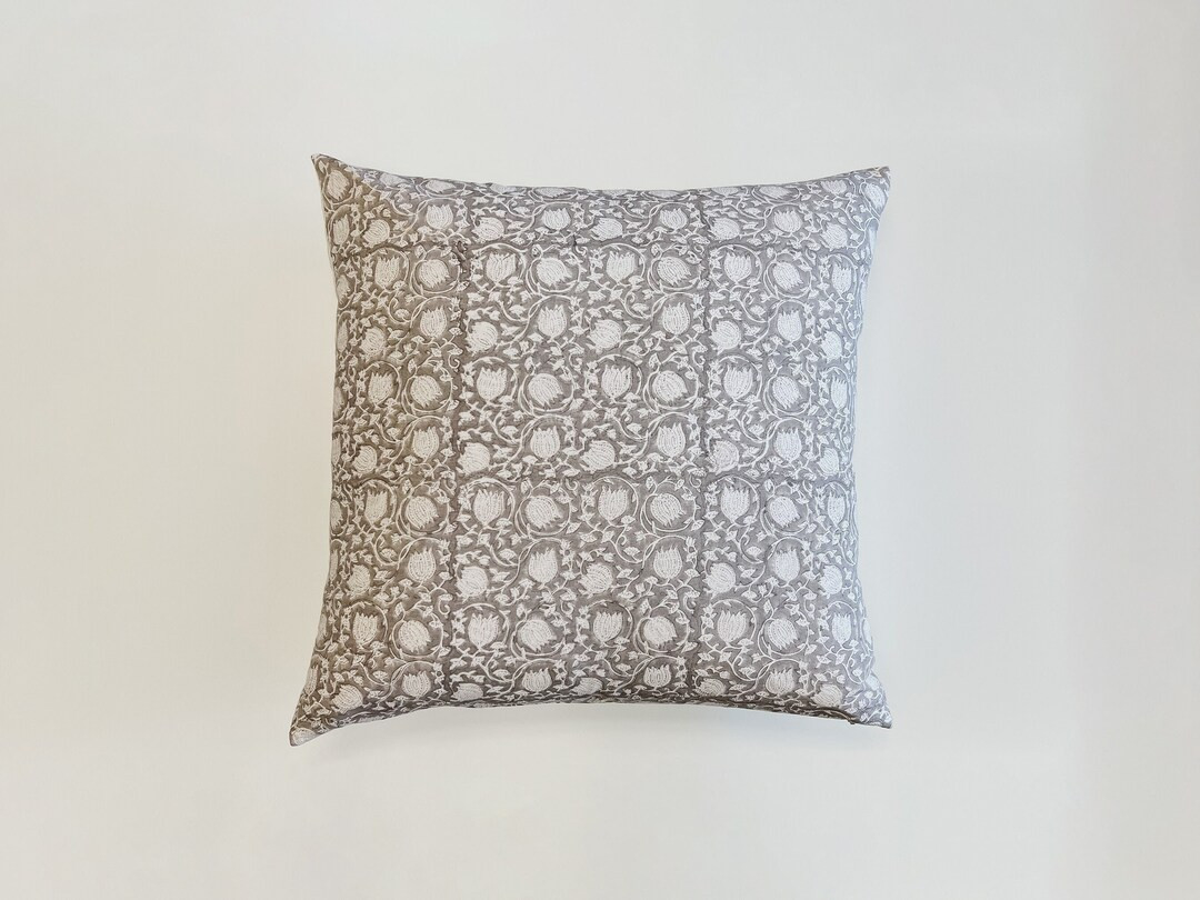 Floral block print pillow, neutral block print pillow cover, floral pillow, floral pillow cover, ... | Etsy (US)