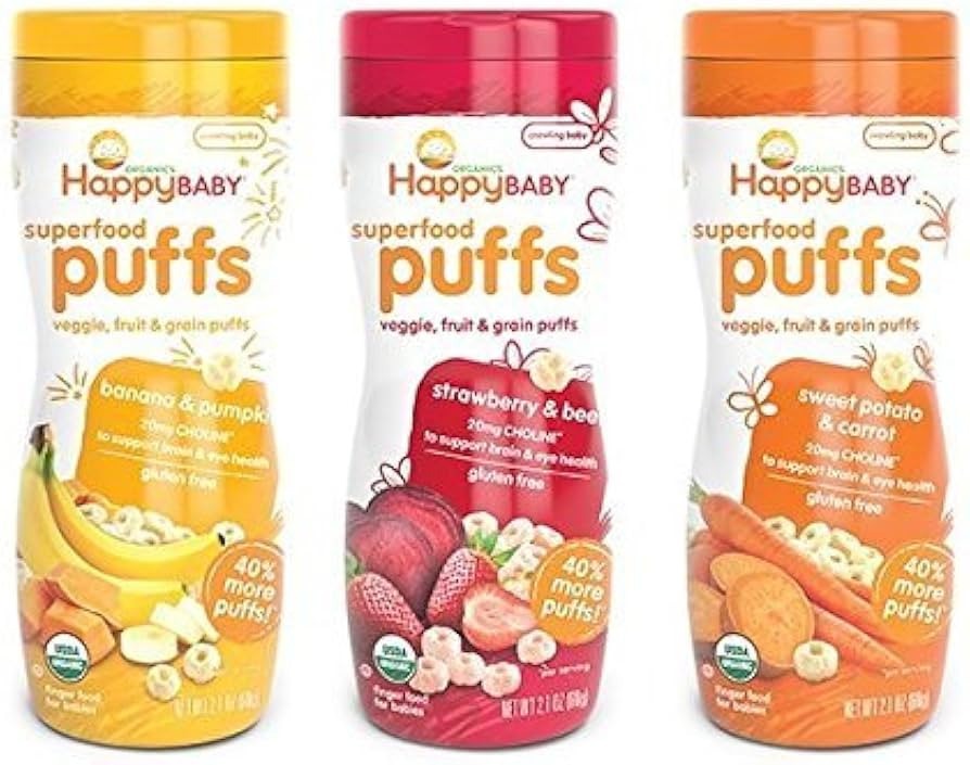Happy Baby Organic Puffs 2.1 Oz Mixed 3 Pack (1 Strawberry, 1 Bananna, 1 Sweet Potato) | Amazon (US)