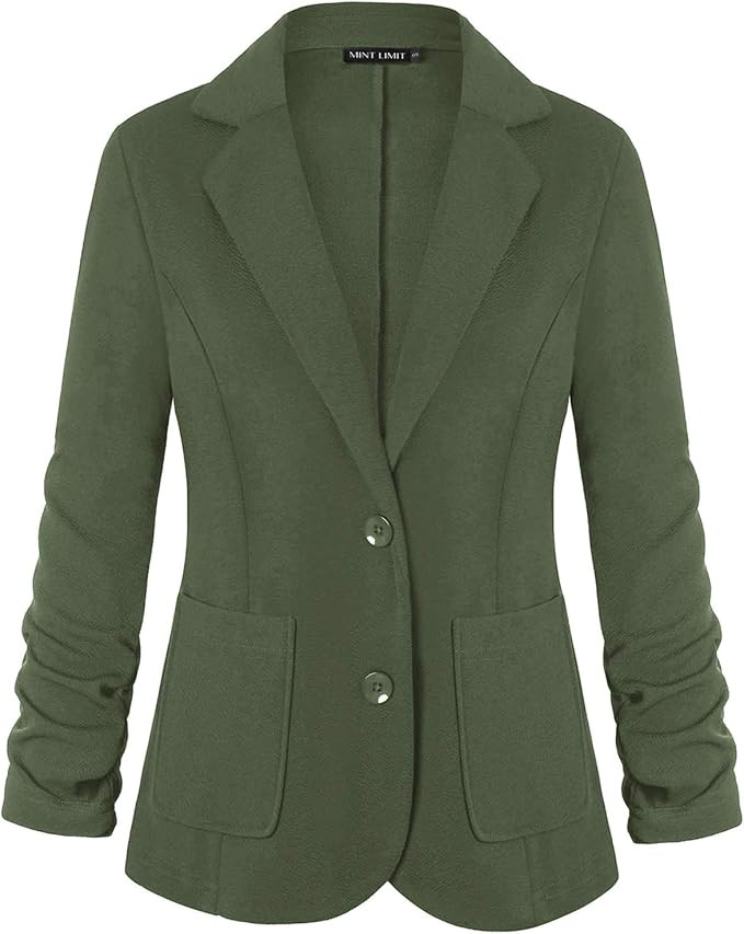 Unifizz Womens Casual Work Office Blazer Pockets Buttons Suit Jacket 3/4 Sleeve | Amazon (US)