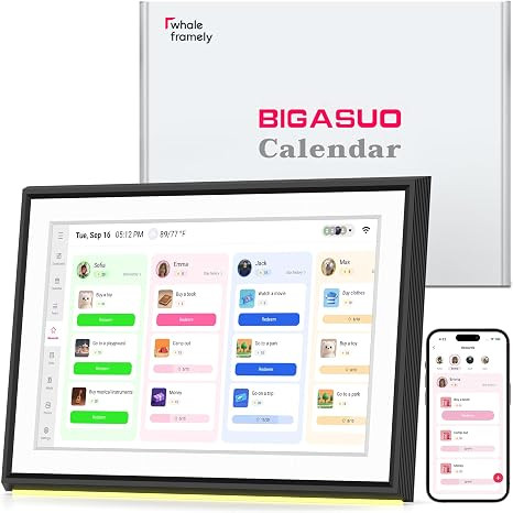 BIGASUO 10.1" Digital Calendar, Smart Touchscreen Interactive Display, Electronic Organizer for M... | Amazon (US)