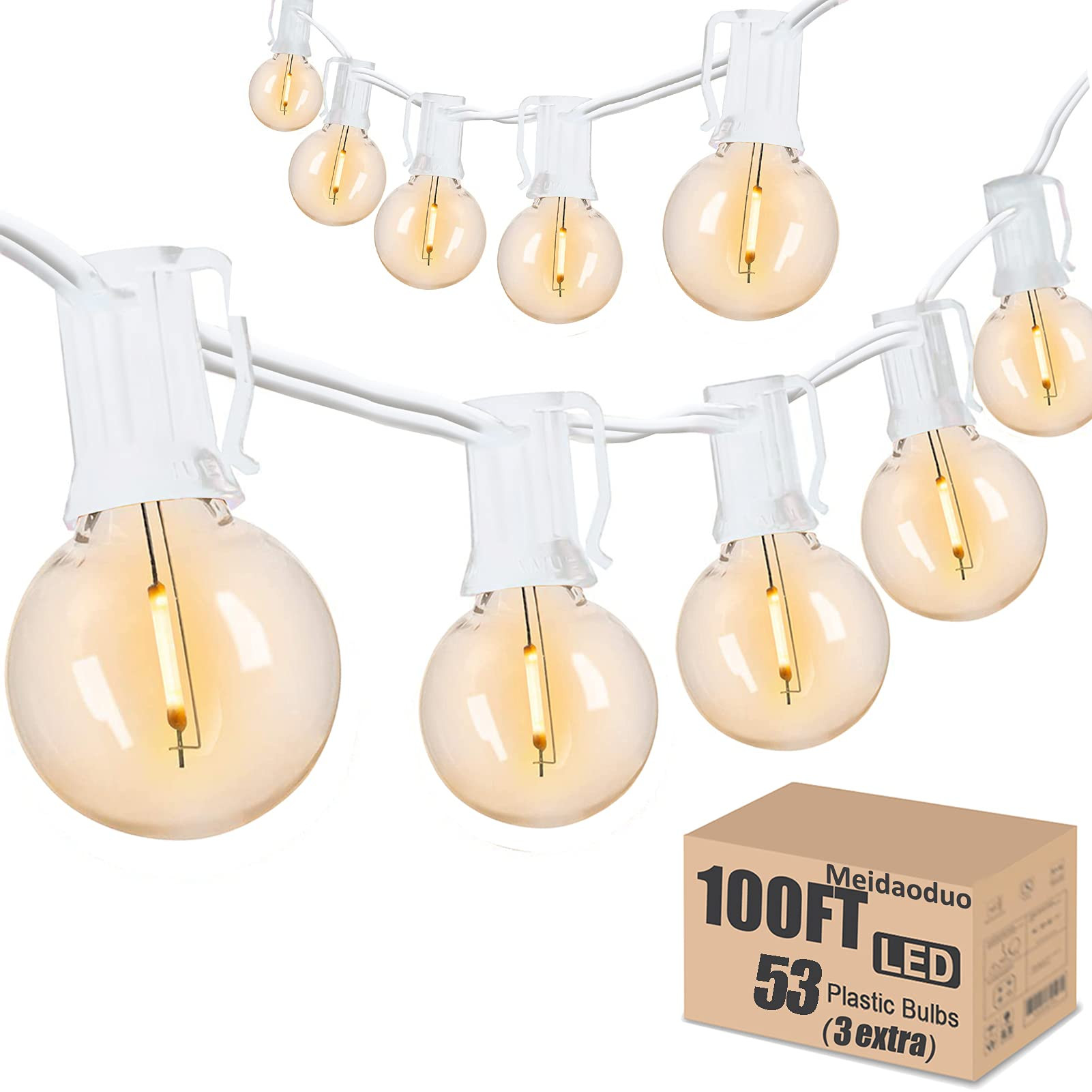 Outdoor String Lights Waterproof Patio LED 100FT G40 Globe String Lights with 53 Shatterproof Cle... | Amazon (US)