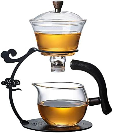 RORA Glass Teapot Set Semi Automatic Drip Rotating with Infuser Lazy Kungfu Tea pot Set (Black) | Amazon (US)