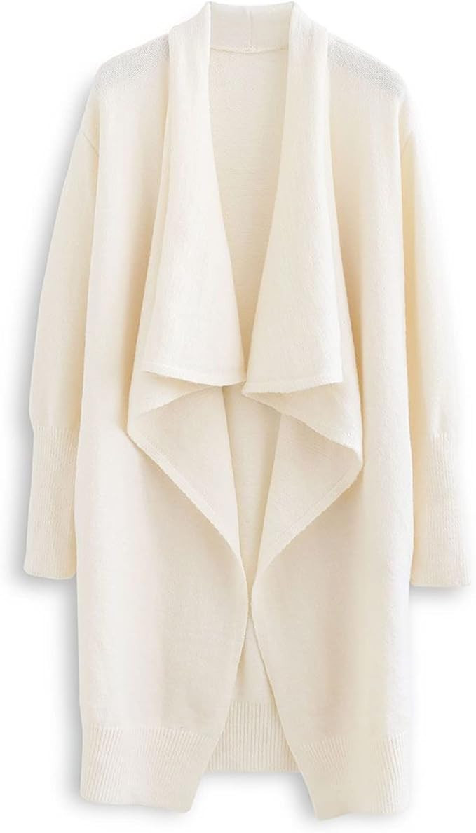 CHICWISH Women's Classy Light Tan/Black Open Front Knit Coat Cardigan | Amazon (US)