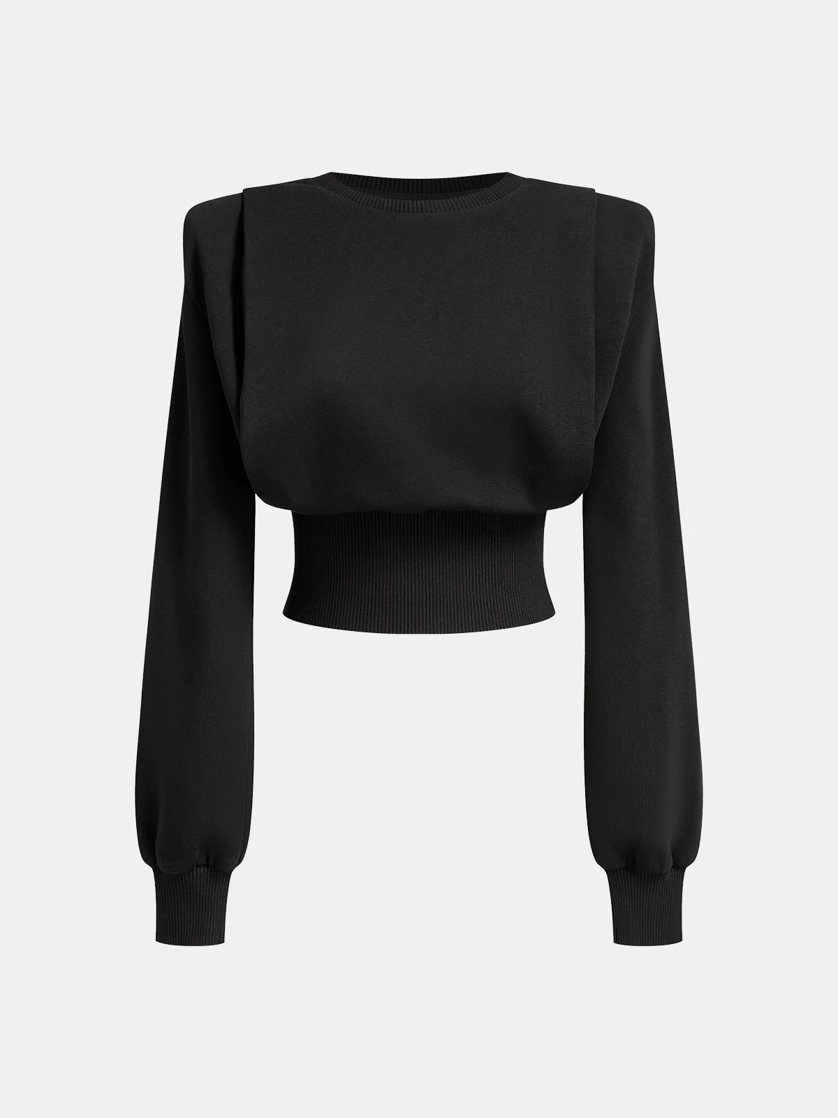 Shoulder-Padded Cinched Long-Sleeve Sweatshirt | Commense