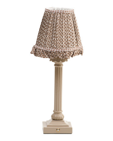21in Corinthian Lacquer Rechargeable Lamp With Ruffled Pleated Shade | Marshalls