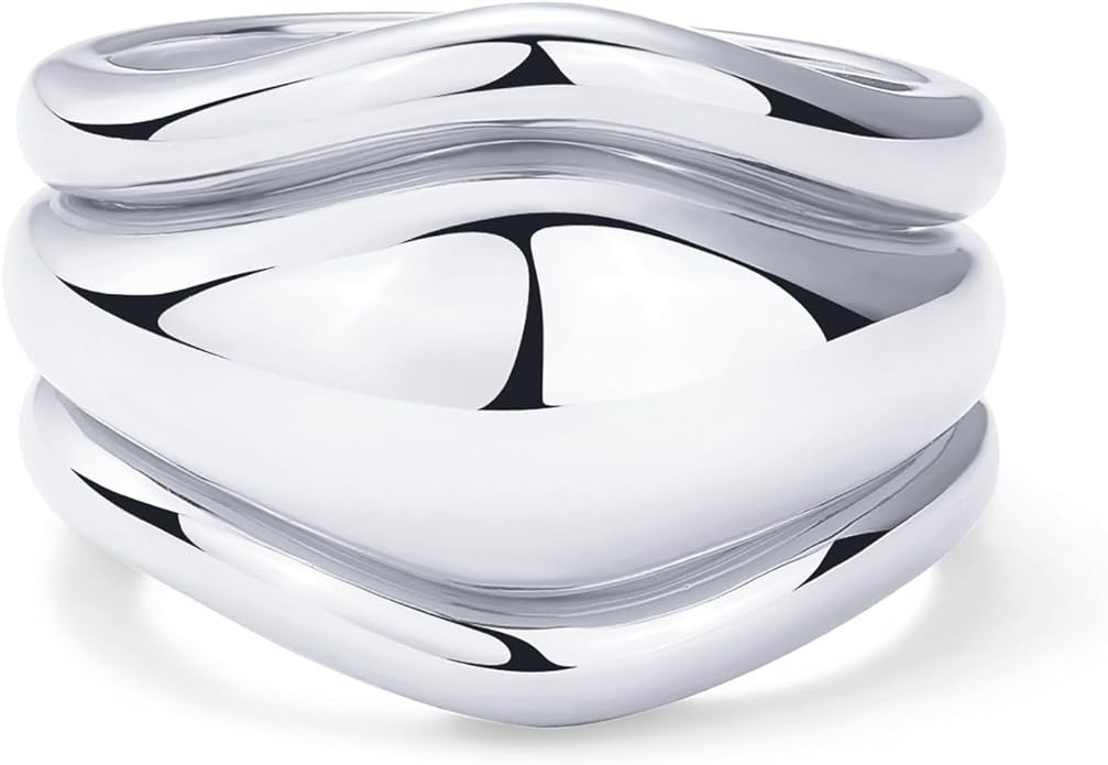 PAVOI 14K Gold Plated Chunky Stackable Rings Set for Women | Cubic Zirconia Bands Set | 3 Stateme... | Amazon (US)