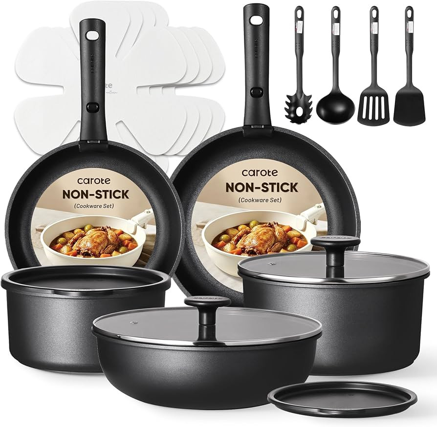 CAROTE 19Pcs Pots and Pans Set Non Stick, Cookware Set Detachable Handle, Nonstick Induction Kitc... | Amazon (US)