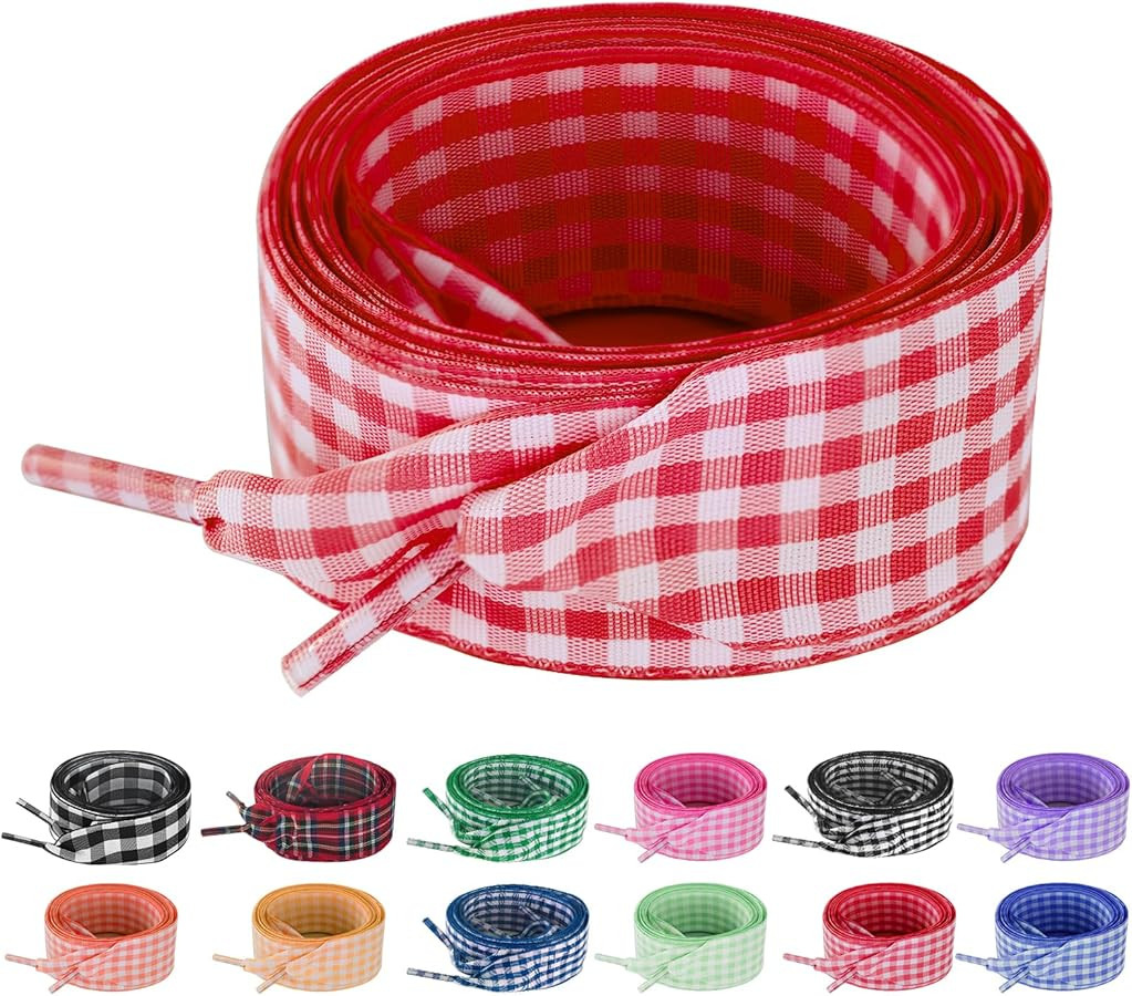 UamGlsob 25MM Gingham Ribbon Shoe Laces, Checkered Plaid Satin Fancy Cute Shoelaces Replacement S... | Amazon (US)