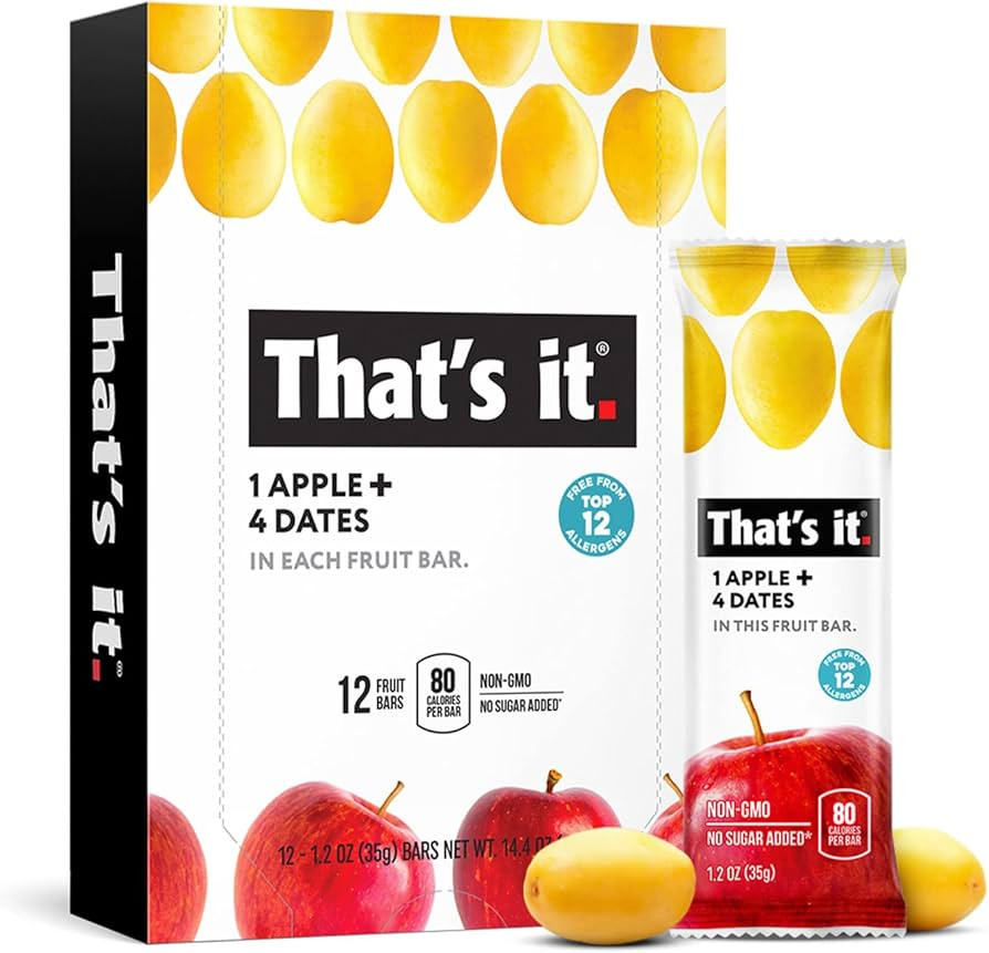 That's it. Apple + Dates 100% Natural Real Fruit Bar, Best High Fiber Vegan, Gluten Free Healthy ... | Amazon (US)