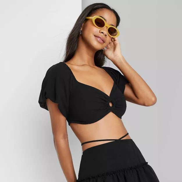 Women's Puff Short Sleeve Sweetheart Neck Tiny Top - Wild Fable™ | Target