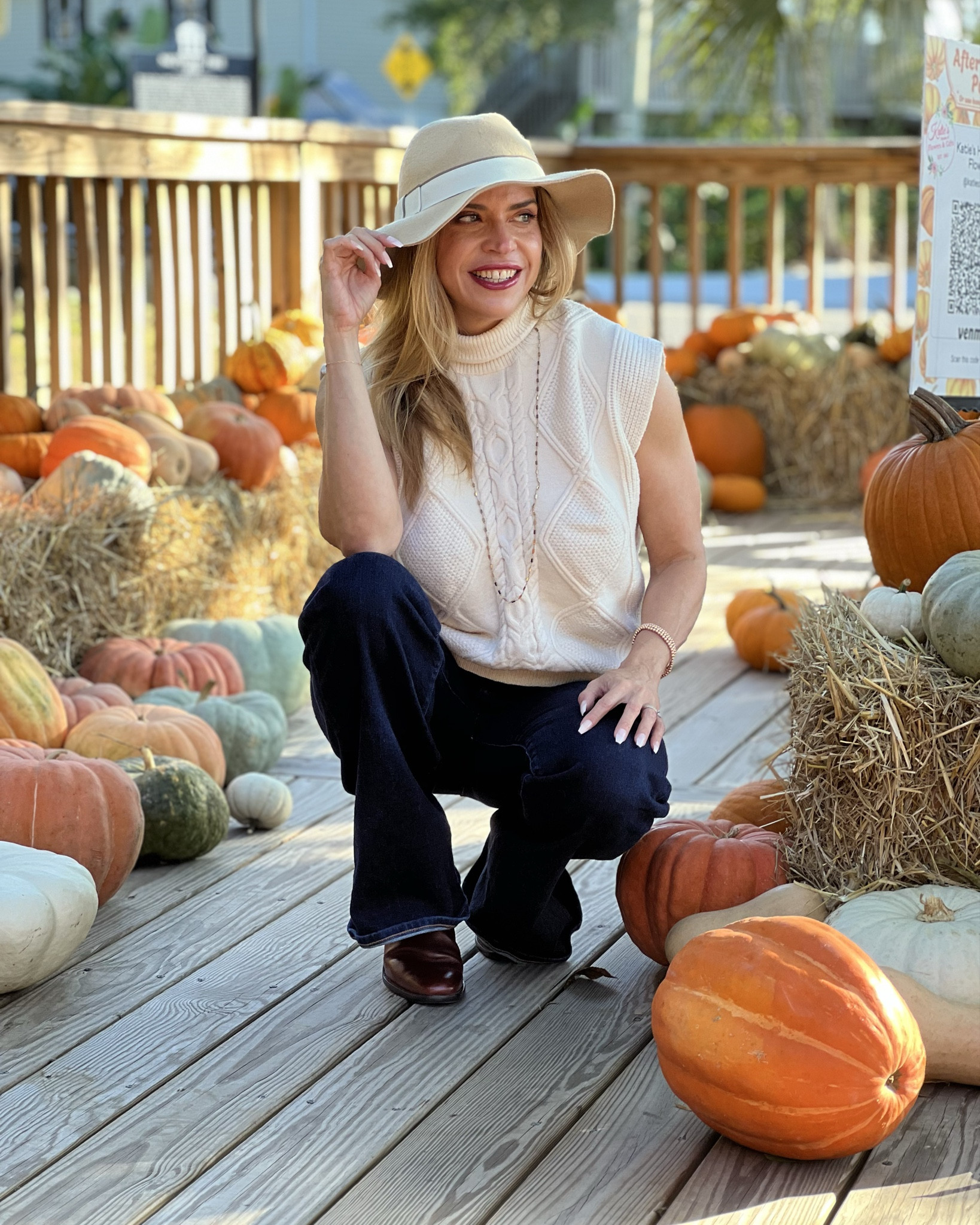 Pumpkin patch days are the best kind of therapy 🎃✨ Cozy knits, crisp air, and all the autumn vibes. I’m loving this sleeveless cable-knit turtleneck paired with dark denim and a wide-brim hat — the perfect combo for a fall stroll 🍂

Are you a pumpkin spice lover too, or do you go straight for the apple cider? 🧡👇

#FallStyle #PumpkinPatchVibes #CozyChic #AutumnOutfit #FallFashionInspo #SweaterWeather #KnitSeason #OOTD #StyleDiaries #FashionInfluencer #CasualChic #DenimDays #FallMood #LTKFall #LTKStyle #LTKOutfit #FallWardrobe #PumpkinSeason


#LTKStyleTip #LTKBeauty #LTKSeasonal