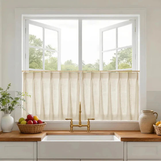 Liz Linen Pleated Cafe Curtains | TWOPAGES