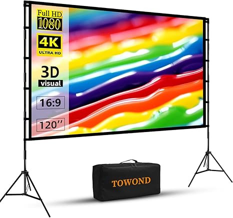 Towond 120 inch Projector Screen with Stand, 4K HD 16:9 Foldable Anti-Crease Indoor Outdoor Movie... | Amazon (US)