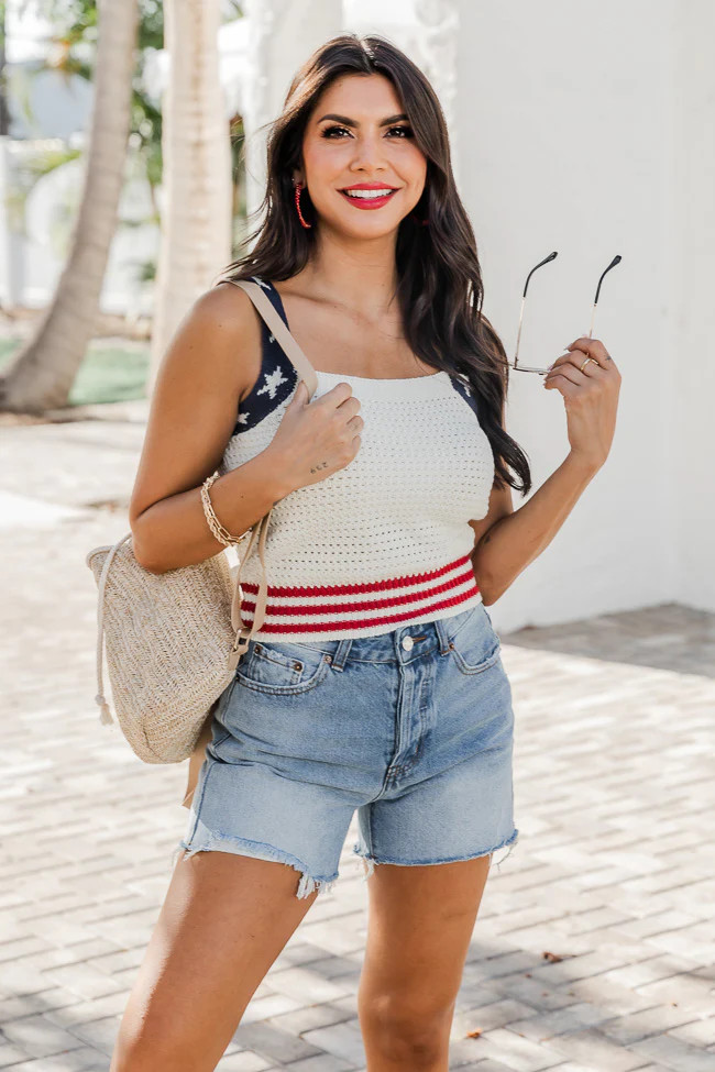 Made For Sunshine Cream Star Strap Sweater Tank | Pink Lily