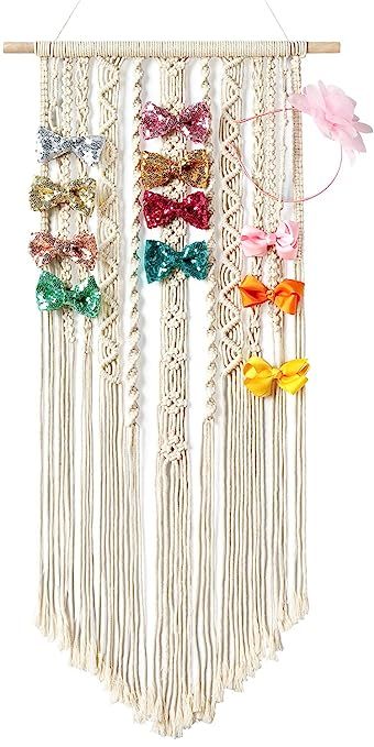 Mkono Macrame Hair Bow Holder Hanging Hair Clips Hanger Headband Storage Organizer Boho Wall Deco... | Amazon (US)