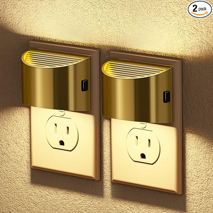 JandCase LED Night Lights Plug into Wall, 2 Pack Gold Modern Night Lights, Dusk to Dawn Sensor Ni... | Amazon (US)