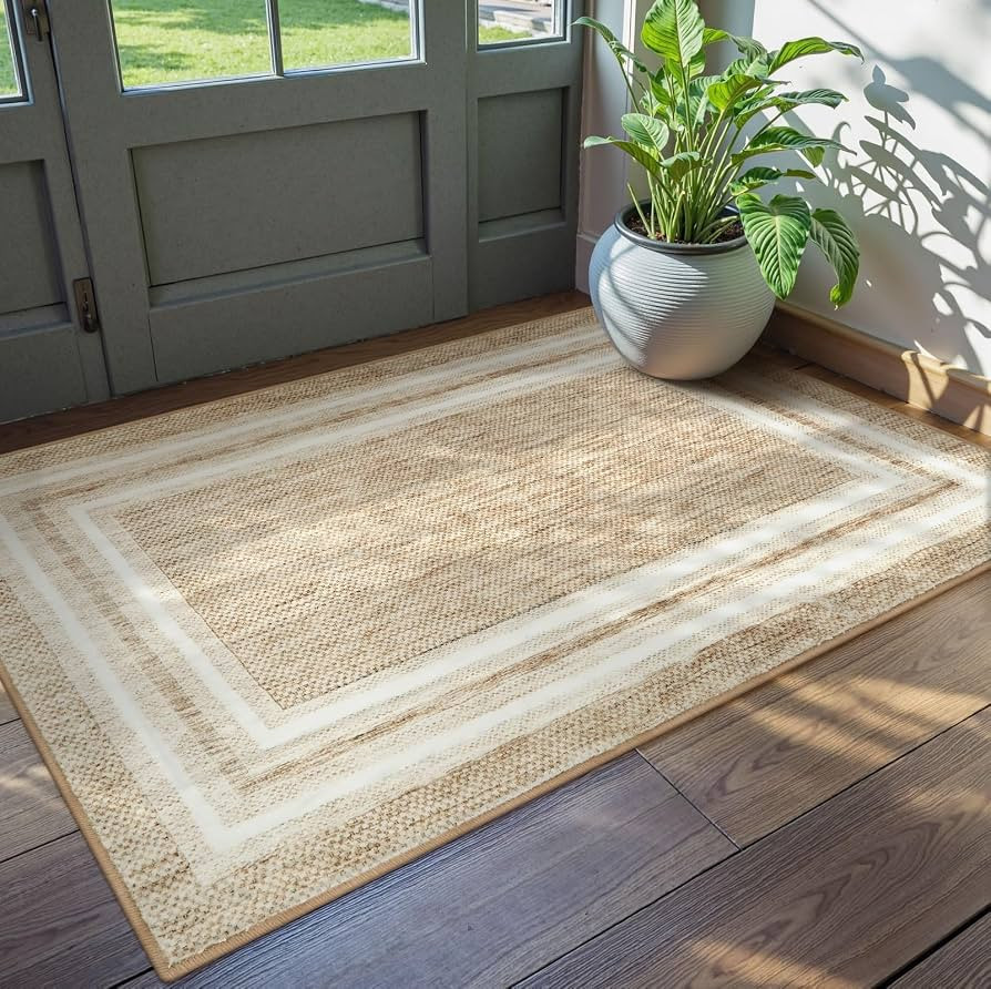 OJIA Modern Bordered Washable Rug 3'x5', Printed Non Slip Rug for Living Room Soft Bedroom Entry ... | Amazon (US)