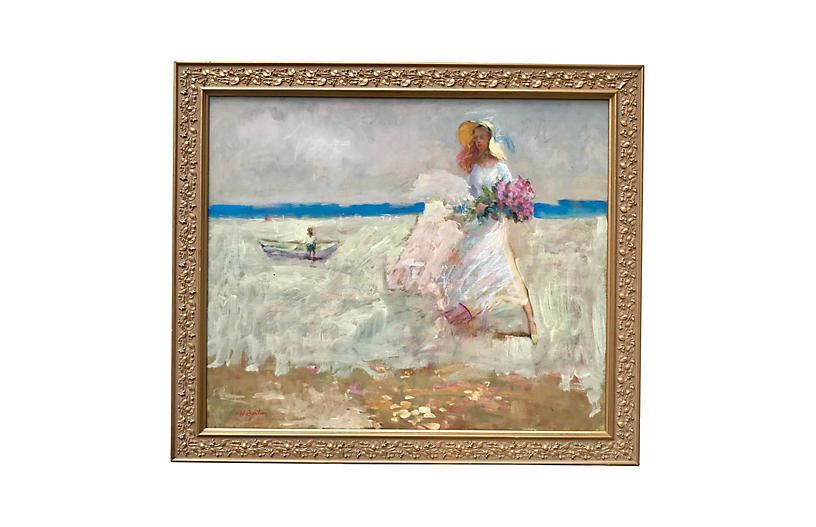 Girl Flowers at Beach Painting by Barton | One Kings Lane