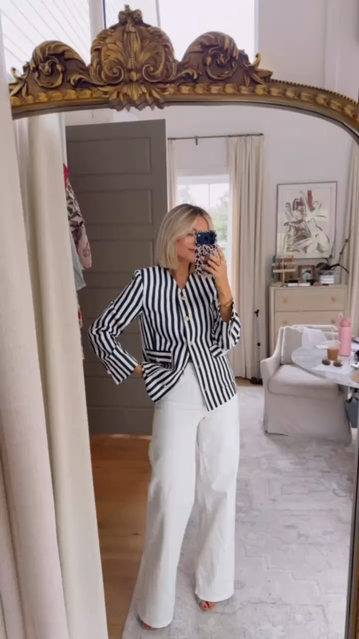 Love this striped blazer with these white jeans for work! So elevated & chic! Wearing S/4.

Loverly Grey, Target find, Shopbop, striped blazer, white jeans, white denim, spring workwear, spring fashion, spring outfit ideas 

#LTKootd #LTKWorkwear #LTKSeasonal