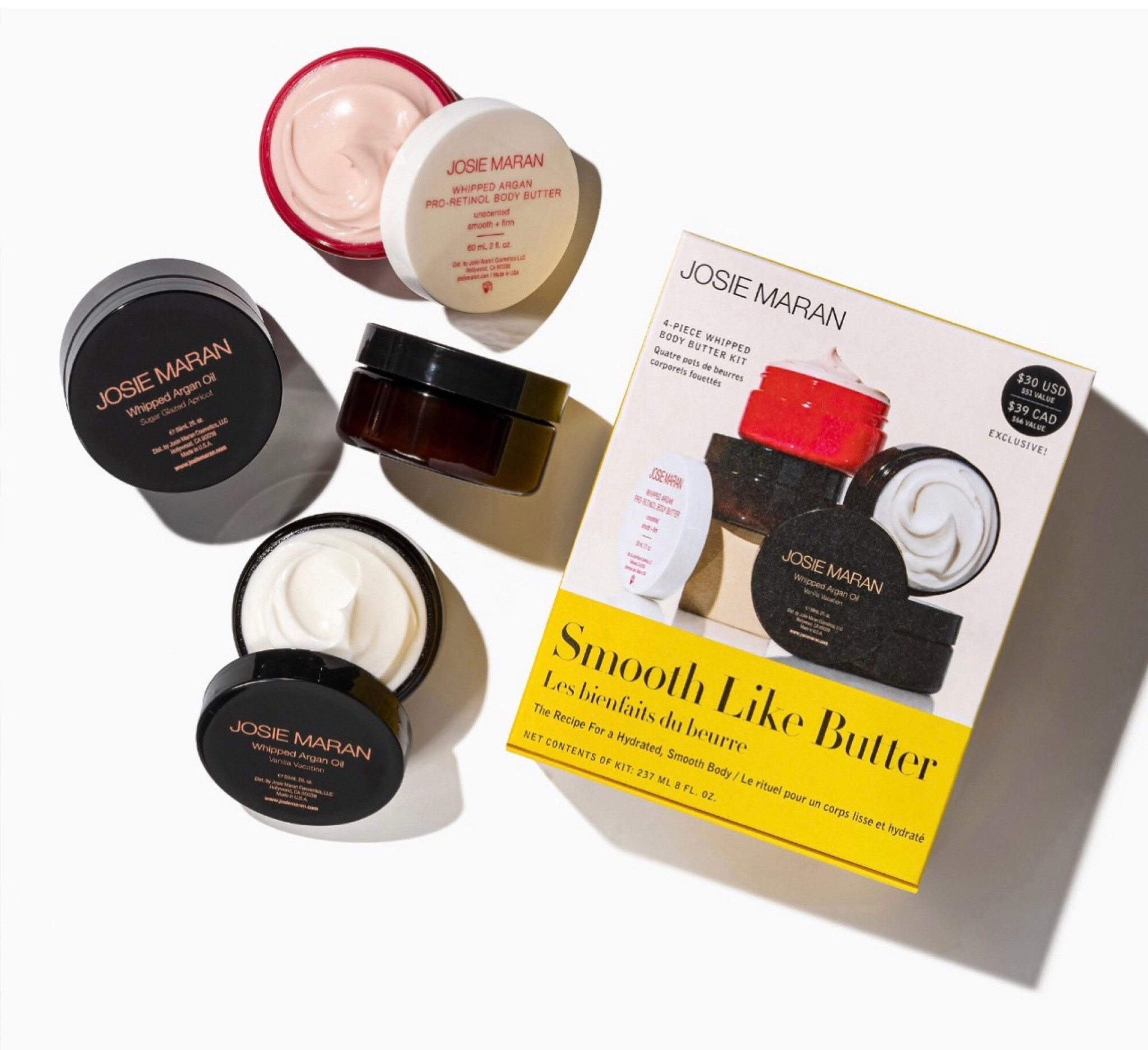 Love clean beauty? Need a gift for $30? Maybe you have a secret Santa, or are looking for a gift for a teenager or someone who has everything? Consider the smooth like butter kit by Josie Maran.  A limited-edition collection of body butters that leave skin  glowing, feeling soft, and smelling delicious. Free of parabens, formaldehydes, formaldehyde-releasing agents, phthalates, etc etc. I absolutely love her body butter. The set includes 4 x 2 oz/ 60 mL Whipped Argan Oil Body Butter in Vanilla Vacation, Sugar Glazed Apricot, Holiday Buttercream, and Unscented  

#LTKGiftGuide #LTKsalealert #LTKbeauty