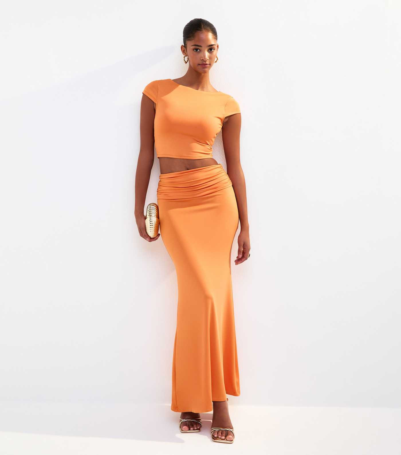 Bright Orange Foldover Midi Skirt  | New Look | New Look (UK)