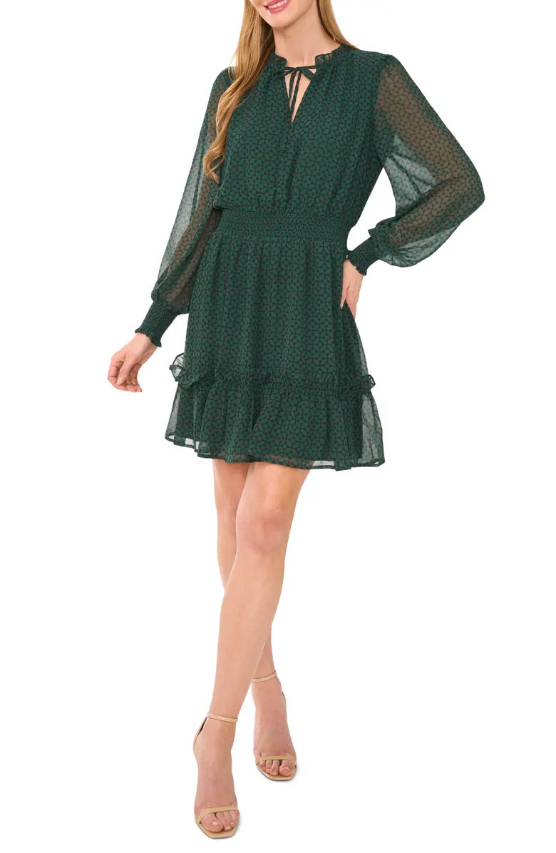 CeCe Geo Print Smocked Waist Long Sleeve Dress | Nordstrom | Nordstrom