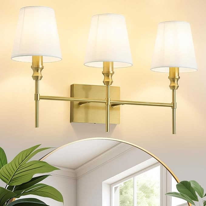 Bathroom Light Fixtures,23.6 IN Bathroom Vanity Lights Over Mirror，3-Light Antique Brass Vintag... | Amazon (US)
