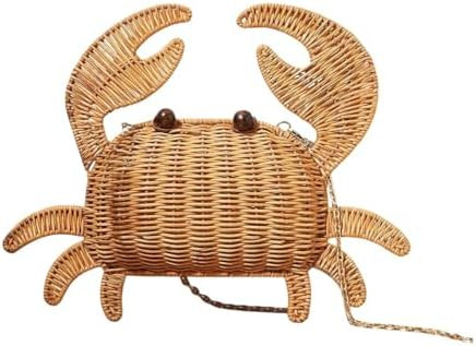 Handwoven Fish Shaped Rattan Crossbody Bag Novelty Wicker Straw Purse Summer Beach Vacation Anima... | Amazon (US)