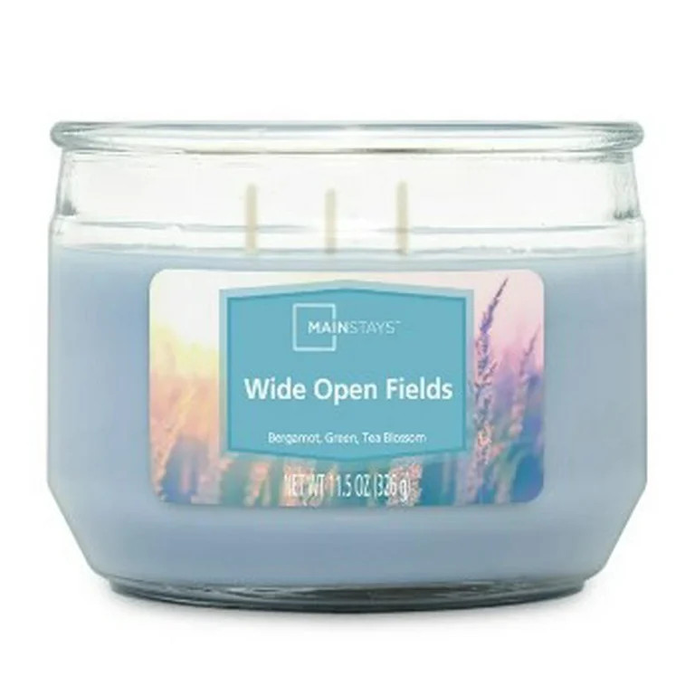 Mainstays 3-Wick Glass Jar Candle, Wide Open Fields, Corydalis Blue, 11.5 oz | Walmart (US)