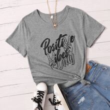 Plus Positive Vibes Only Graphic Tee | SHEIN