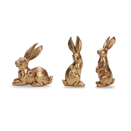 DN DECONATION Resin Gold Bunny Decor Rabbit Figurines, Small Easter Bunny Figurine Set of 3, Vintage Easter Rabbit Statue Table Home Decoration | Amazon (US)