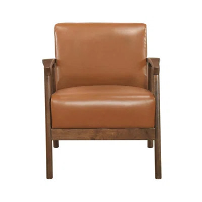 Faux Leather Upholstered Accent Chair 1Pc Seat Cushion Solid Rubberwood Frame | Wayfair North America