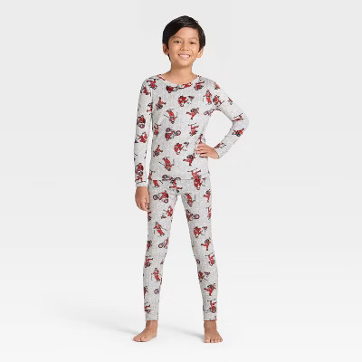 Kids' 2pc Santa Icons Long Sleeve Christmas Snuggly Soft Pajama Set - Cat & Jack™ Gray 14 | Target