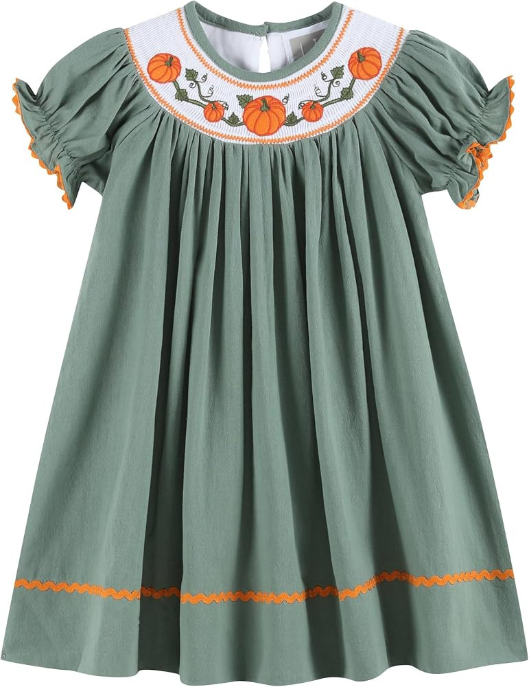 Baby and Girls Smocked Pumpkin Thanksgiving Bishop Dress | Amazon (US)