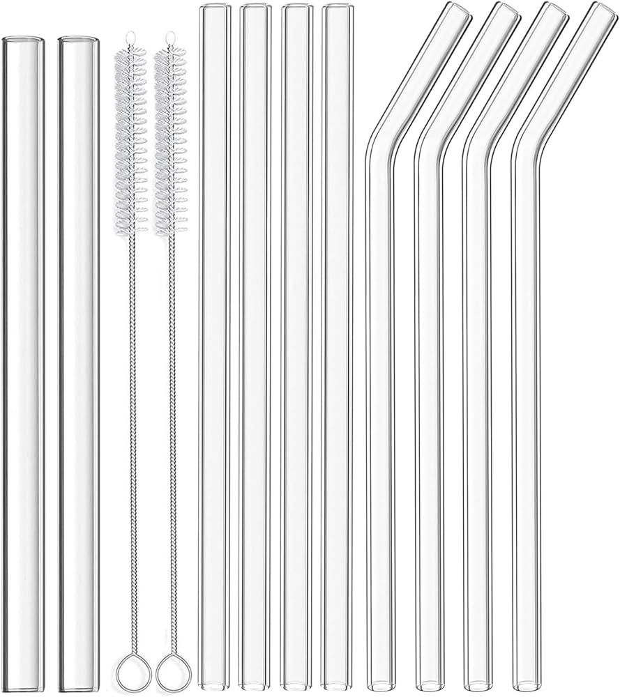 NINU 12 Pack Glass Straws, Reusable Clear Drinking Straws, 4 Straight and 4 Bent Straws, 2 Wide S... | Amazon (CA)