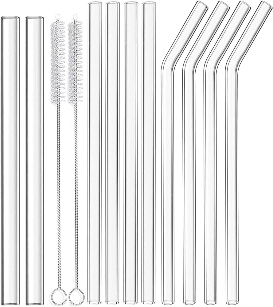 NINU 12 Pack Glass Straws, Reusable Clear Drinking Straws, 4 Straight and 4 Bent Straws, 2 Wide S... | Amazon (CA)