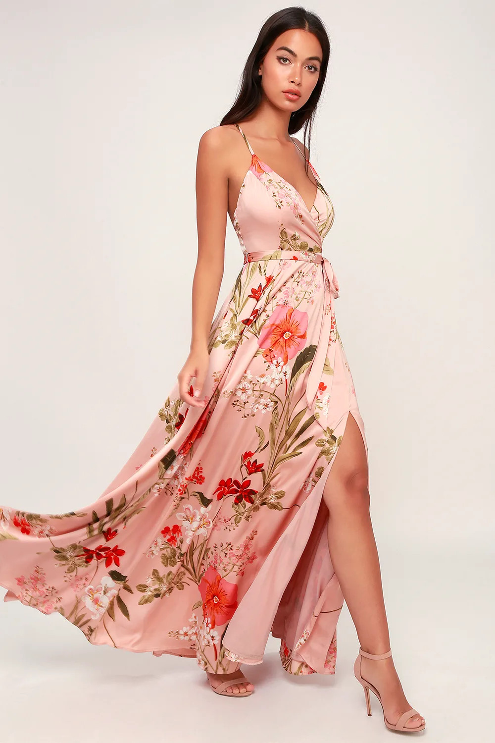 Still the One Blush Pink Floral Print Satin Maxi Dress | Lulus (US)