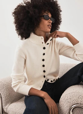 Cream Funnel Neck Knit Cardigan | Mint Velvet