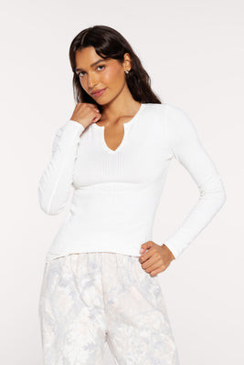 Pointelle Long Sleeve Henley | Pearl S | nuuds