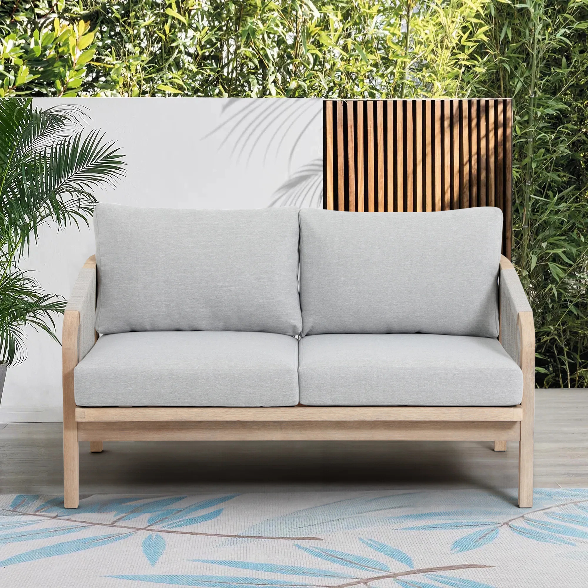 Mariliva Outdoor Acacia Wood Woven Loveseat With Cushions | Wayfair North America
