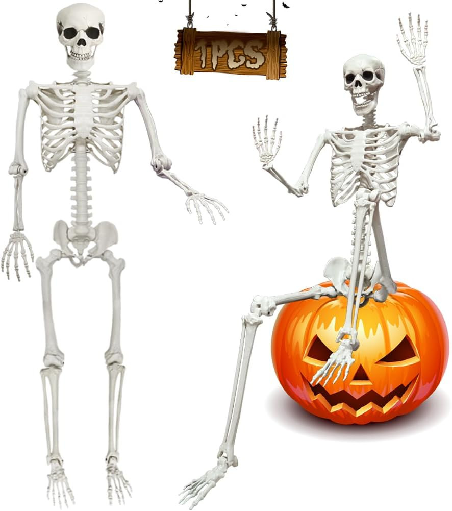 5.9FT Poseable Life Size Skeleton, Plastic Full Size Human Skeleton with Movable Joints for Halloween Garden Party Decoration | Amazon (US)