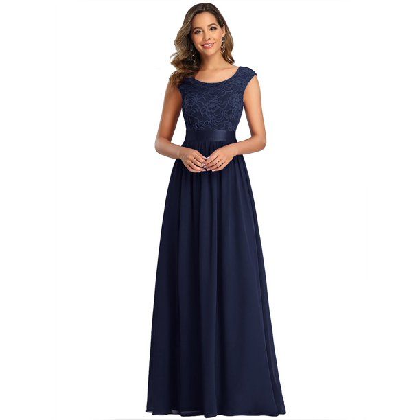 Ever-Pretty Women's A-line Lace Wedding Guest Gowns Long Maxi Dress 00646 Navy Blue US14 - Walmar... | Walmart (US)