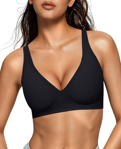 OEAK Womens Deep V Bras Comfortable Bra Support Push Up Bralettes Low Cut no Underwire Bra Plunge Seamless Tshirts Bras 2X-Large Black | Amazon (US)