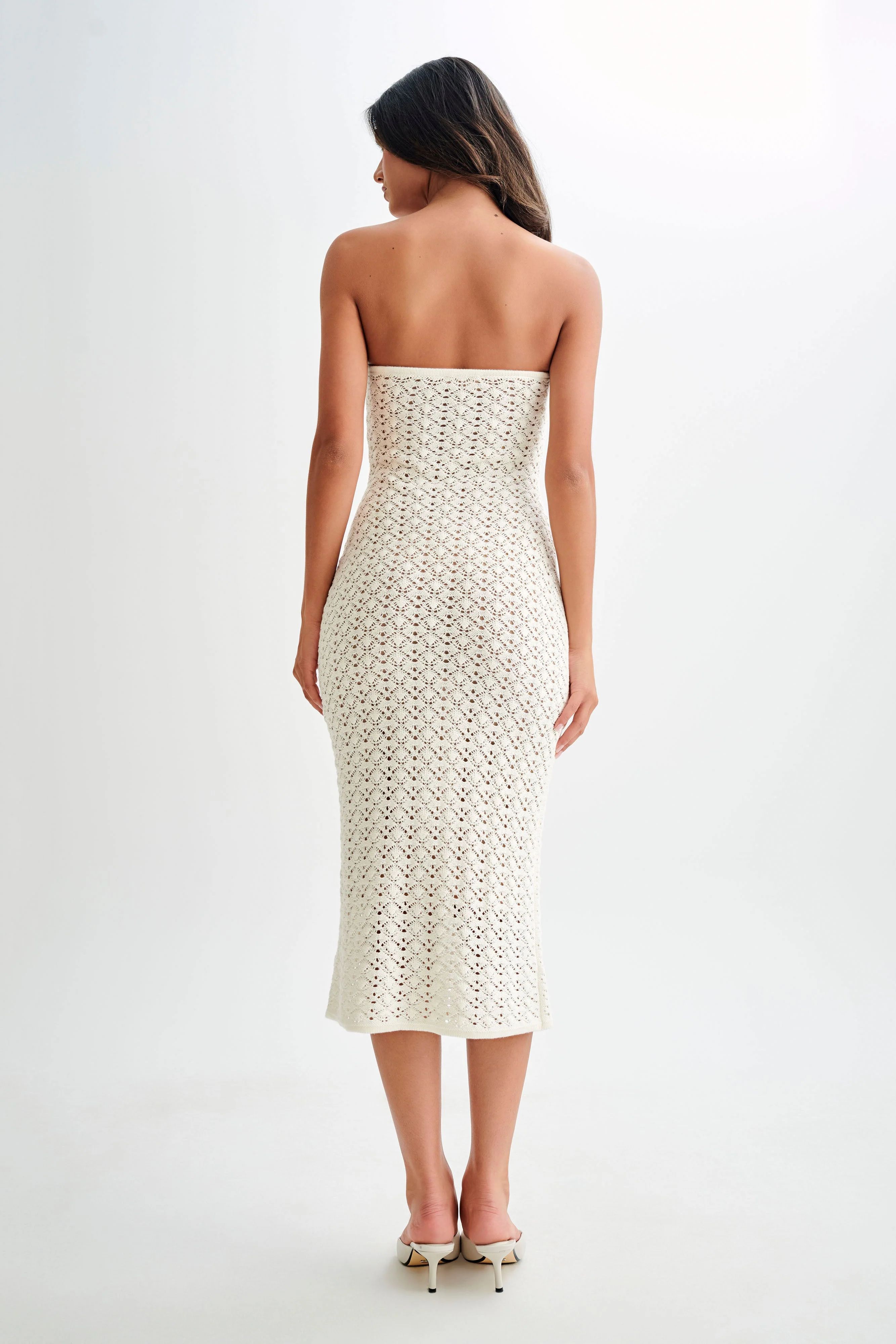 Delia Strapless Knit Midi Dress - Ivory | MESHKI US