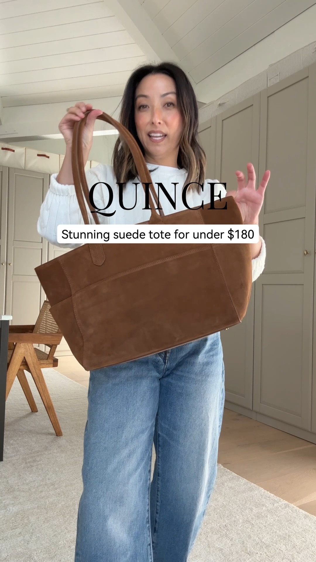 Stunning and affordable suede tote in the color of the season right now. Great for everyday, comes in more colors too. 

Quince hudson suede tote
Quince cable knit small - size up for a roomier fit

#LTKmomlife #LTKPetite #LTKOver40