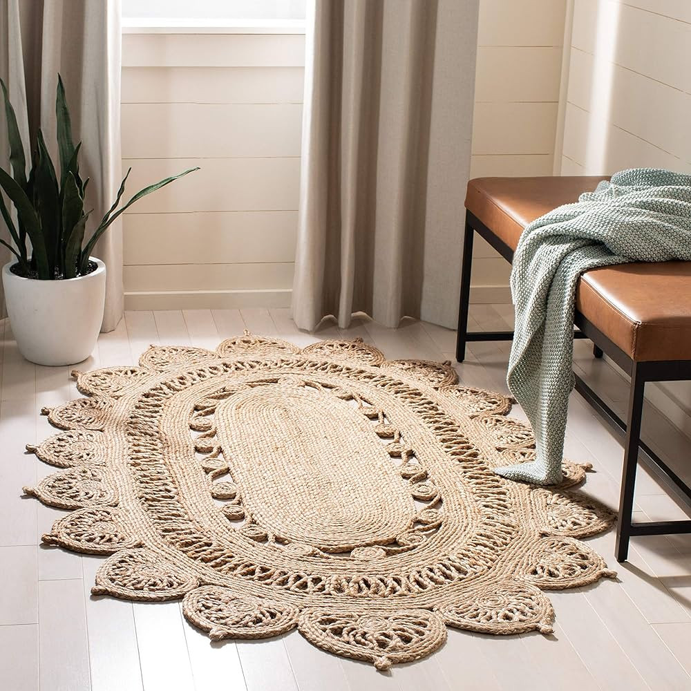SAFAVIEH Natural Fiber Round Collection 4' x 6' Oval Natural NFB251A Handmade Boho Country Charm ... | Amazon (US)
