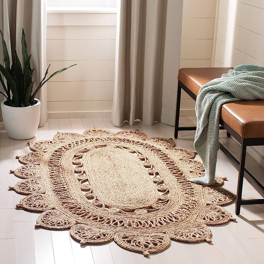 SAFAVIEH Natural Fiber Round Collection 4' x 6' Oval Natural NFB251A Handmade Boho Country Charm ... | Amazon (US)