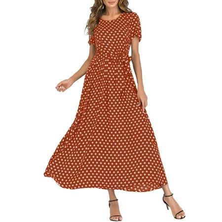 Plus Size Dress for Women Fashion O-Neck Short Sleeve Polka Dot BAndage Long Maxi Dress Brown XXL | Walmart (US)