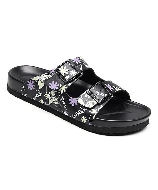 GUOLUOFEI Women's Sandals Floral - Black Floral Double-Buckle Leather Slide - Women | Zulily